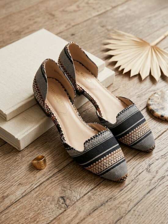 Isaac Mizrahi Shoes - Isaac Mizrahi New York D'Orsay Flats Woven Pattern Pointed Toe Black Multi 7.5